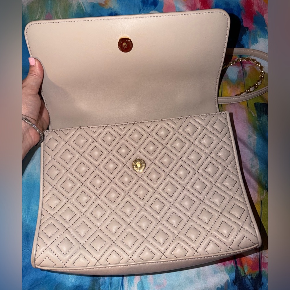 Tory Burch Fleming Convertible Cream Blush Quilted Leather Chain Shoulder Bag - Picture 5 of 14